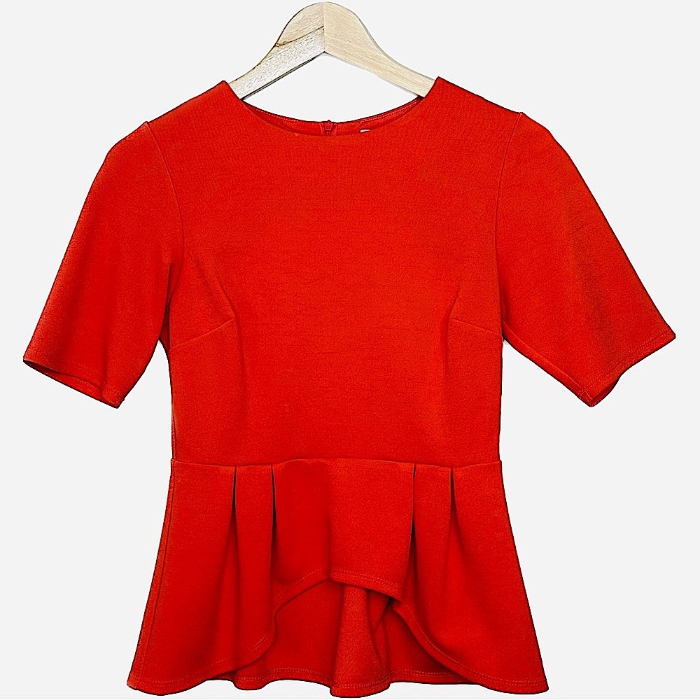 ASOS PEPLUM SHORT SLEEVE TOP IN BURNT RED SIZE 2